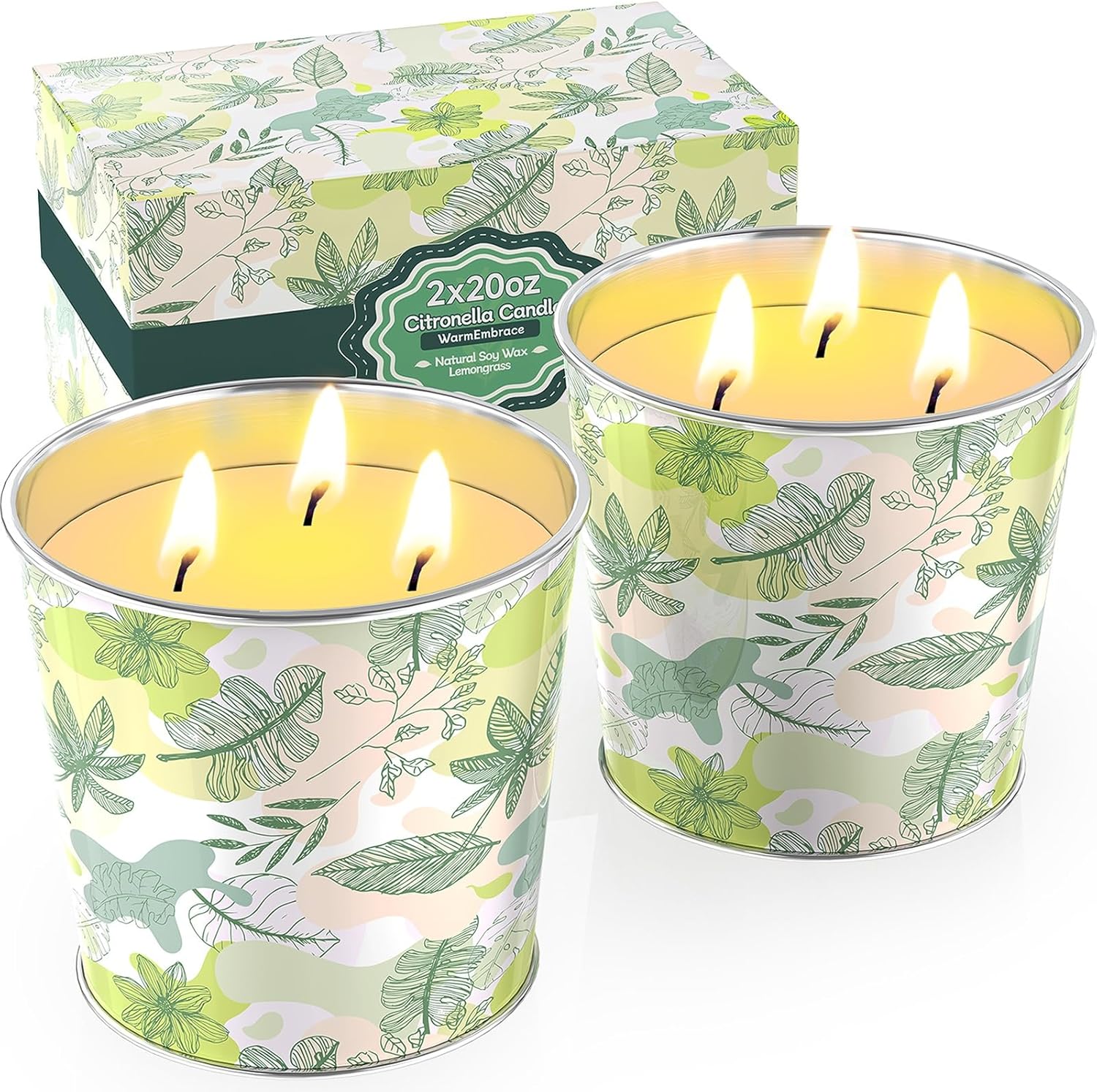 WarmEmbrace Citronella Candles Outdoor & Indoor, 40oz Large Citronella Candle 200H Burning Long Lasting, Soy Scented, 3-Wick Natural Soy Wax for Patio, Garden, Backyard, Camping, Cookout