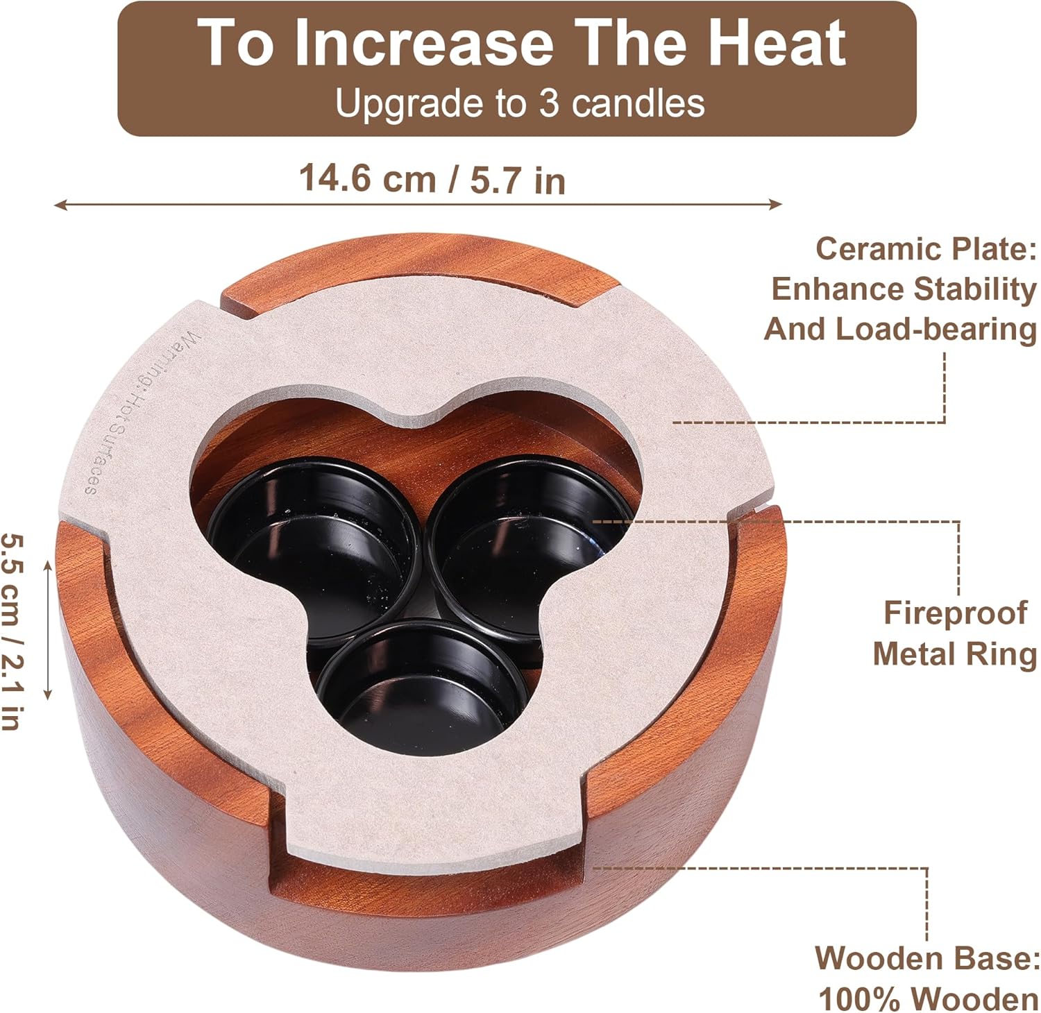 Teapot and Food Warmer, Portable Food Warmer for Camping and Traveling, Upgrade to 3 Candles to Increase The Heat, Ideal for Winter Tea Gathering
