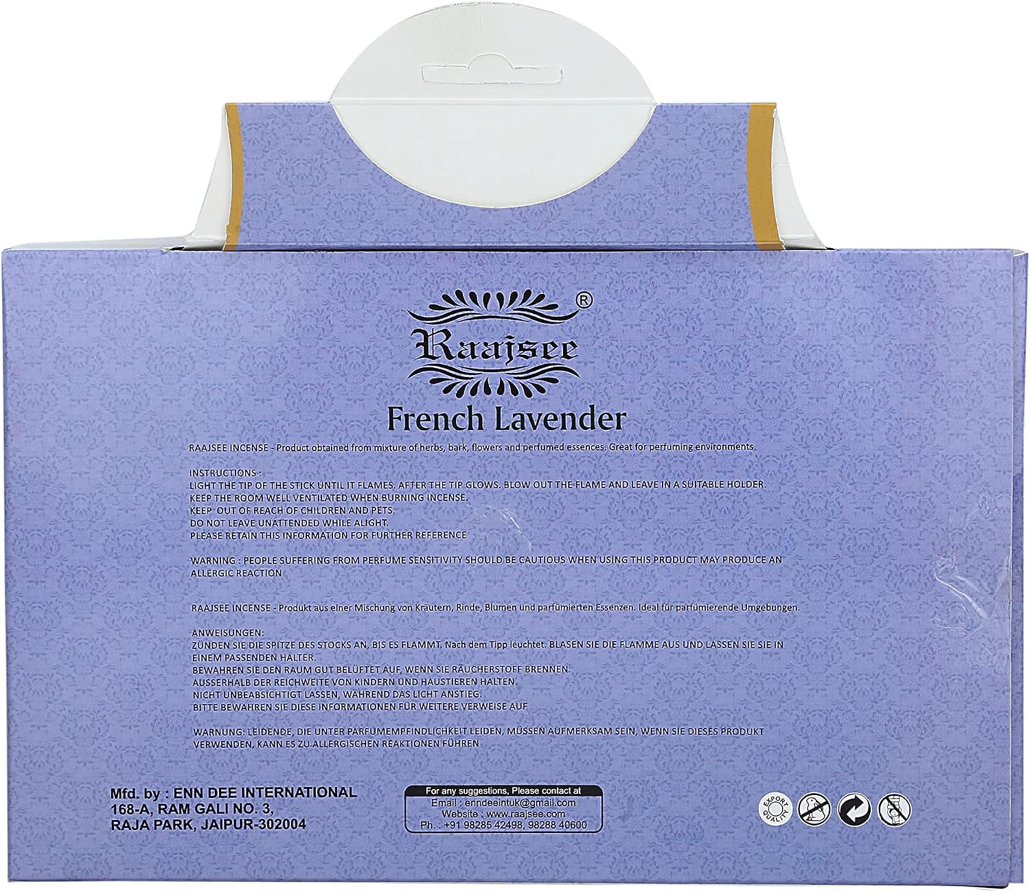 Raajsee Lavender Incense Sticks 15 Sticks x 5 Pack -100% Pure insense Organic Natural- Hand Rolled Free from Chemicals -incent Stick Perfect for Church Aromatherapy, Stress Relief, Meditation