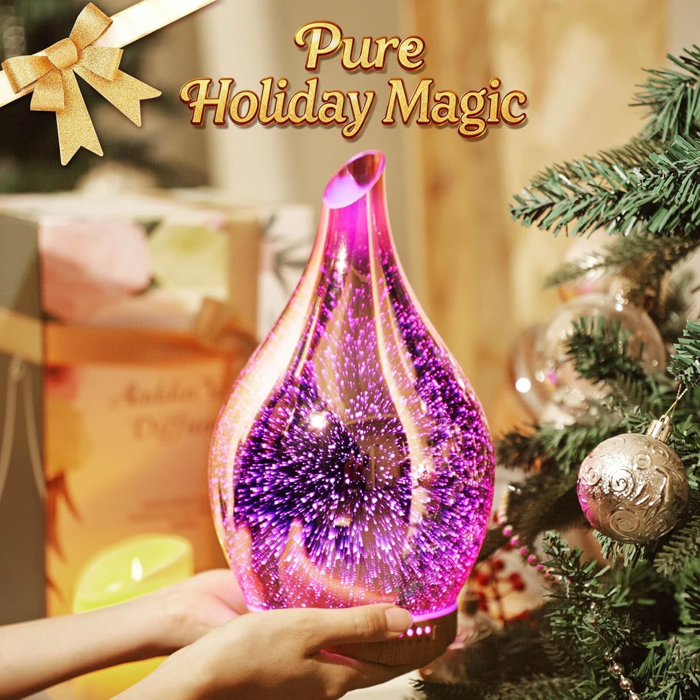 Porseme 280ml Essential Oil Diffuser, 3D Glass Aromatherapy Diffusor, Ultrasonic Cool Mist BPA Free Aroma Humidifier with Timer and Color Changing Function, Waterless Shut-Off for Home Office Room