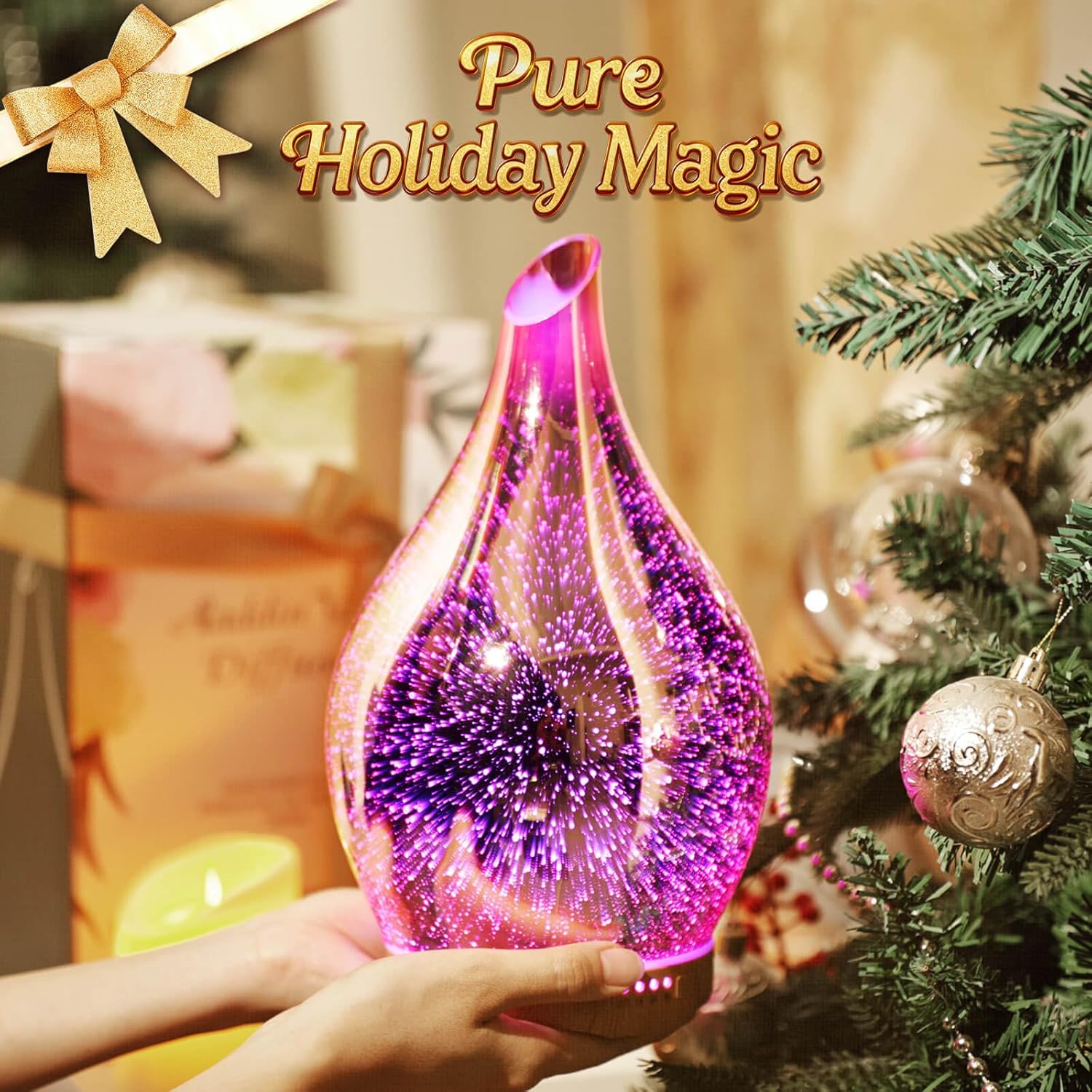 Porseme 280ml Essential Oil Diffuser, 3D Glass Aromatherapy Diffusor, Ultrasonic Cool Mist BPA Free Aroma Humidifier with Timer and Color Changing Function, Waterless Shut-Off for Home Office Room