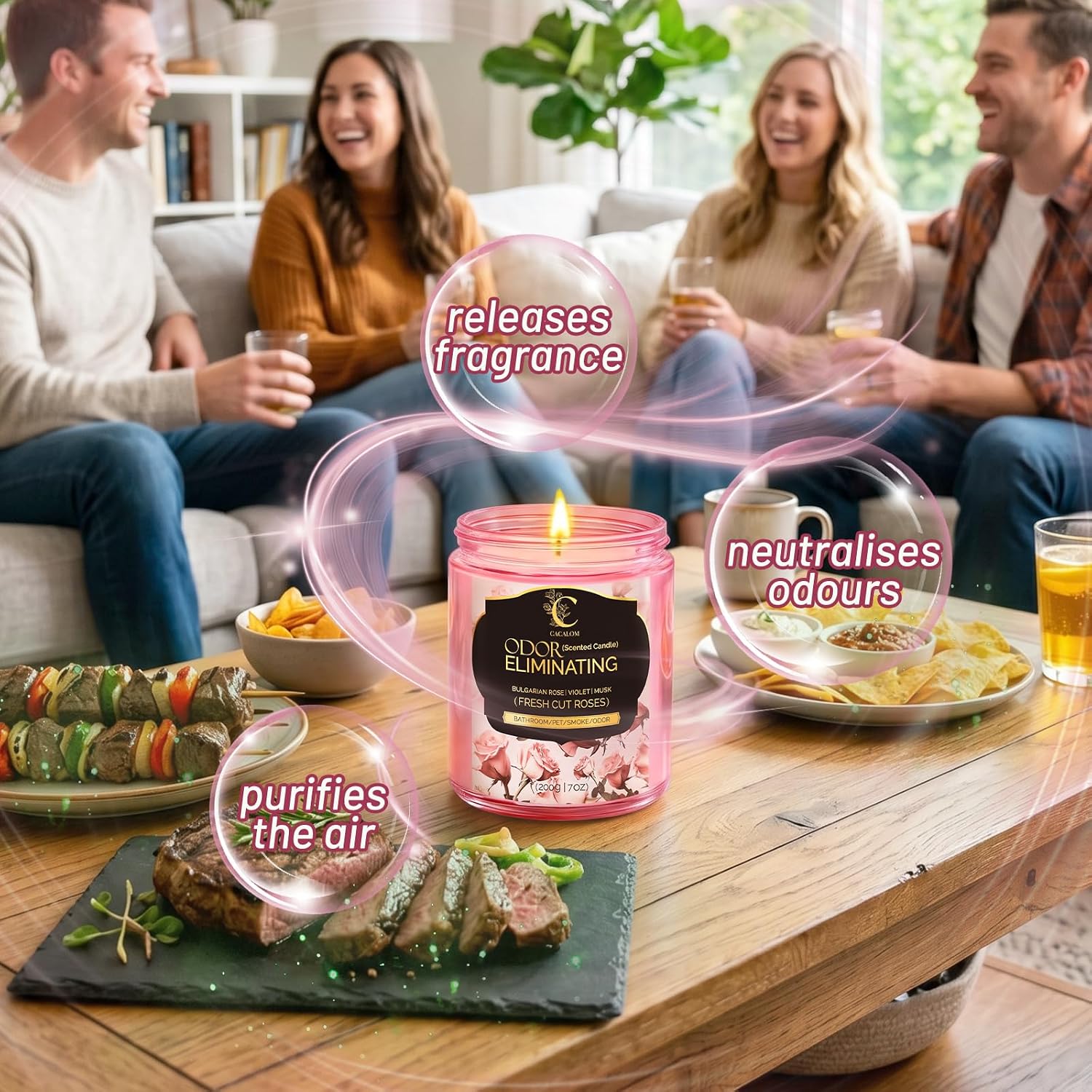 Rose Odor Eliminating Candles, Pet Scented Candles for Home, Single Wick Soy Candle Gifts for Women, Men, Ideal for Creating Relaxing Atmosphere, Over 50 Hours of Burn Time