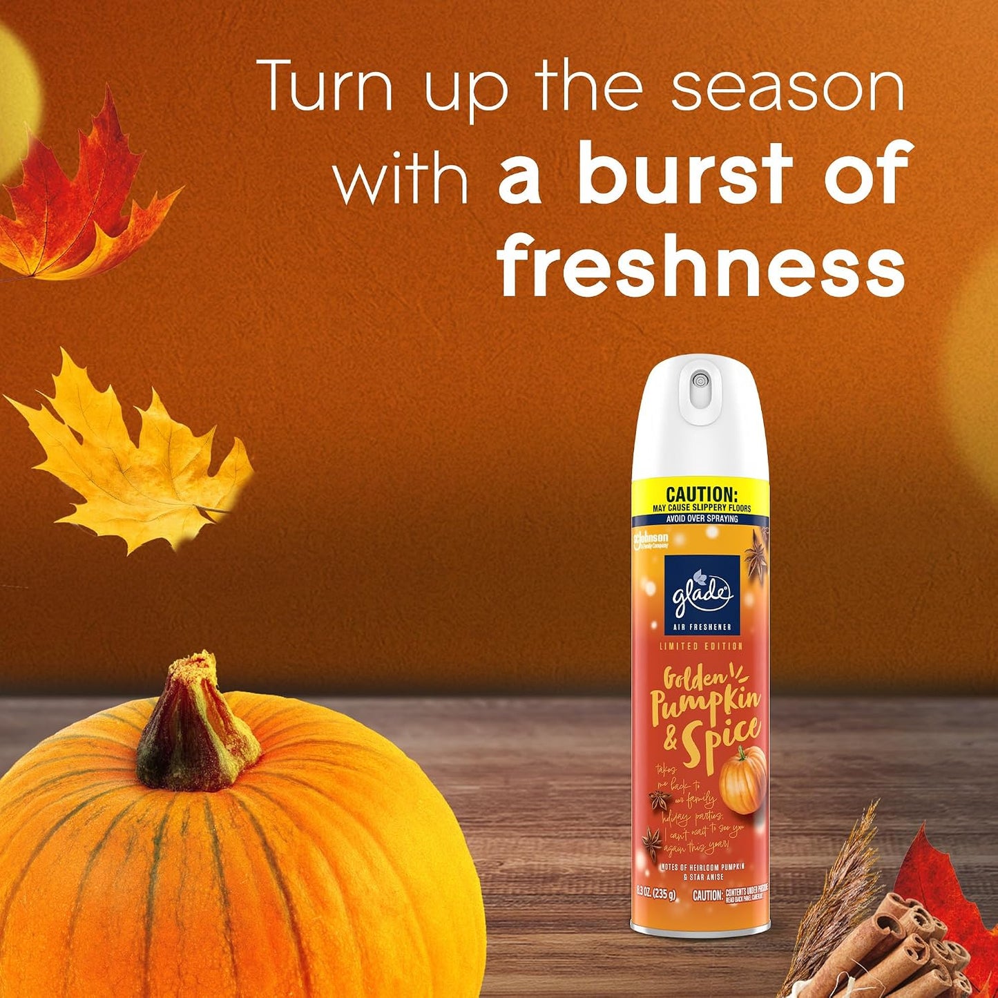 Glade Air Freshener Room Spray, Golden Pumpkin & Spice, 8.3 oz, 2 Count