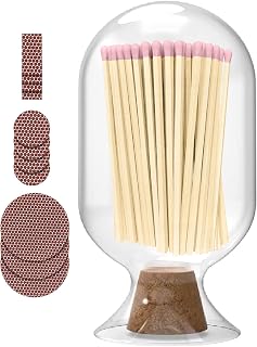 Glass Match Holder with Striker – Includes Fancy Matches in Cloche Jar – Decorative Christmas Gift for Home or Fireplace – Pink, 500ml