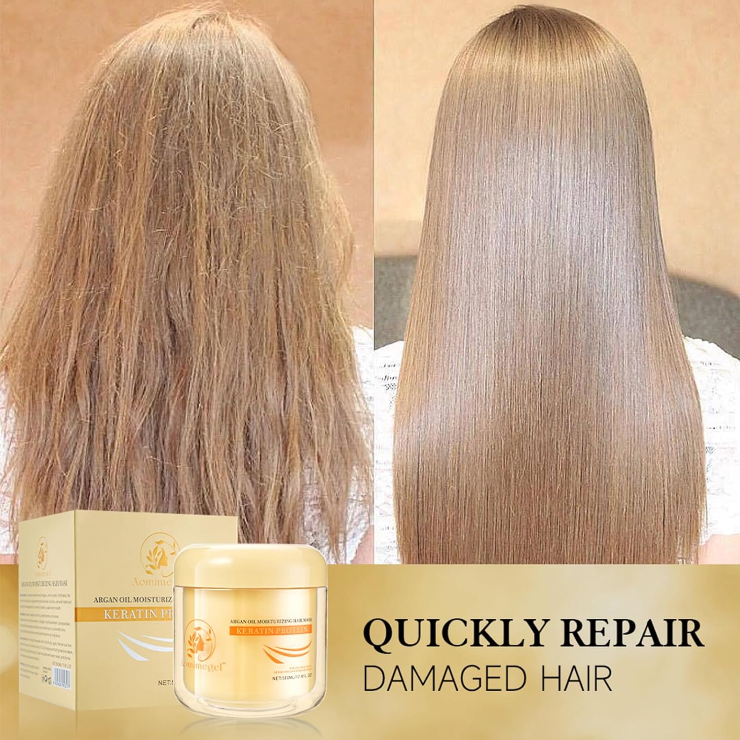 Collagen Hair Mask,Deep Repair Conditioning Argan Oil Hair Mask for Damaged Hair Treatment, Deep Conditioner Hydrating Hair Masque for All Hair Types 16.9 oz 500ml