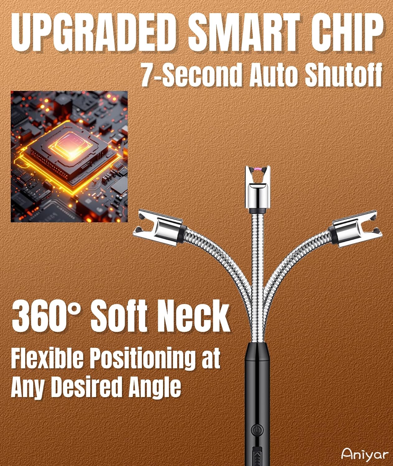 3 Pack Electric Lighter with 360° Flexible Neck & LED Display, Birthday Gifts for Women Mom Men Wife, Rechargeable USB Arc Long Candle Lighters for Candle Camping BBQ