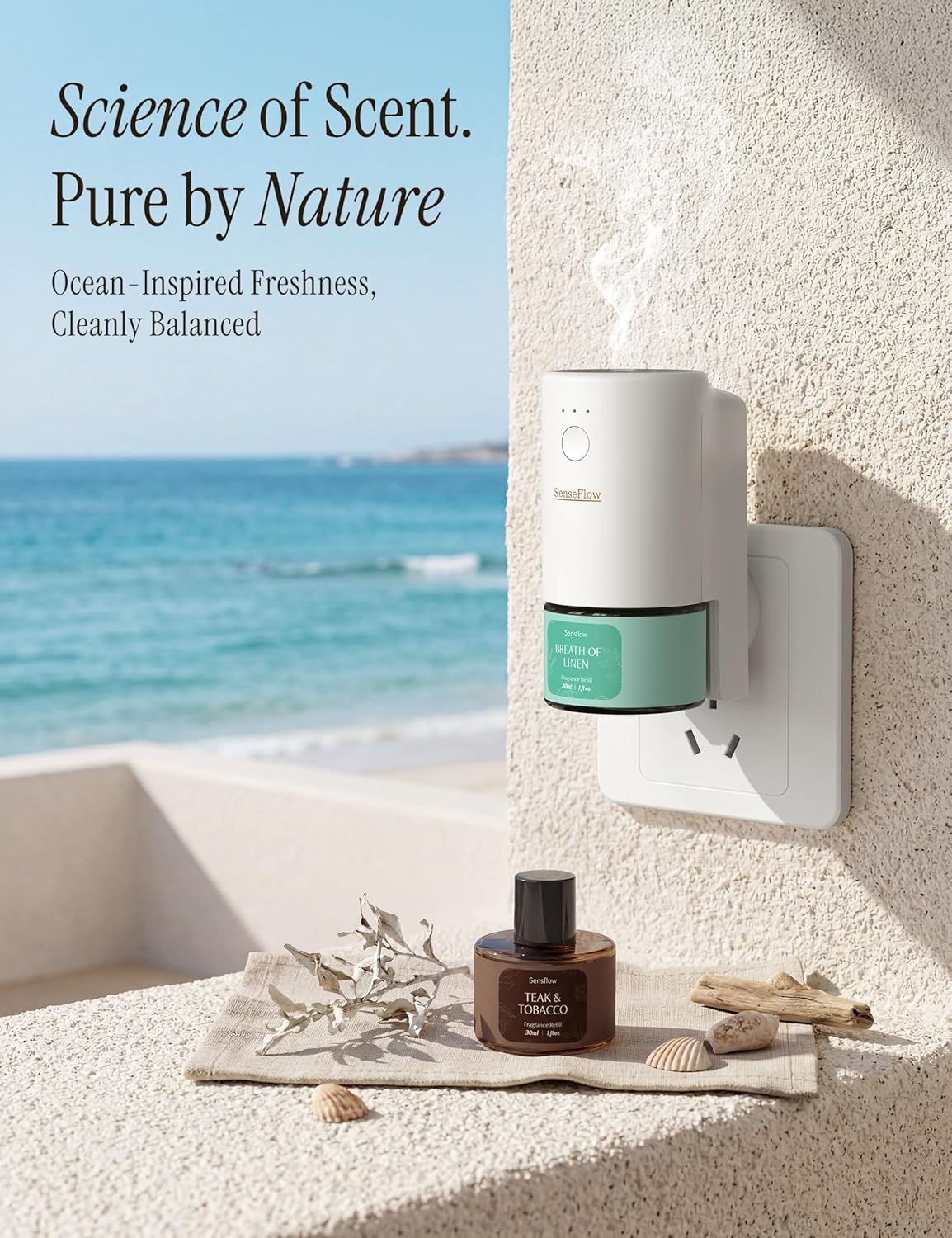 SF101S Pro Smart Plug in Air Freshener for Home, Waterless Essential Oil Diffuser, Aromatherapy Home Diffuser, 120-Day Natural Aroma Mist – Free 30ml White Tea (Espresso Brown)