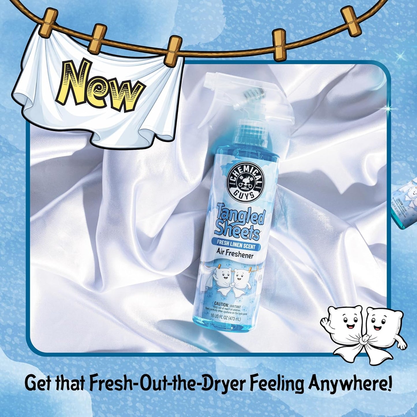 Chemical Guys Tangled Sheets Fresh Linen Scent Air Freshener Spray and Odor Eliminator, Clean Fabric Inspired Spray for Home, Office, Bathroom, Dorm, and Car Interior - 4 Fl Oz
