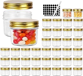 Betrome 4 oz Clear Glass Jars with Metal Golden Lids, Pack of 40, 100ml Round Canning Jars,Ideal for Spices, Herbs, Honey, Jam, Wedding Favors