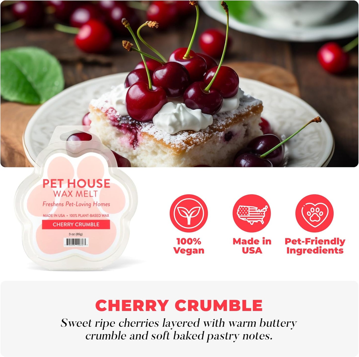 Pet House Cherry Crumble Wax Melts - Long-Lasting Scented Wax Melts Plant Based, Pet Friendly Pack of 2