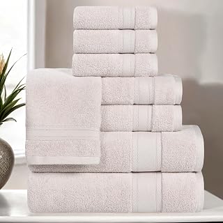 Superior Belmont Zero Twist Cotton Medium Weight Towels, for Guest Bath, Bathroom, Shower, Spa, Plush, Quick Dry, Ultra-Soft Towels, Bath Essentials, Thick Border, 8 Piece Assorted Towel Set, Silver