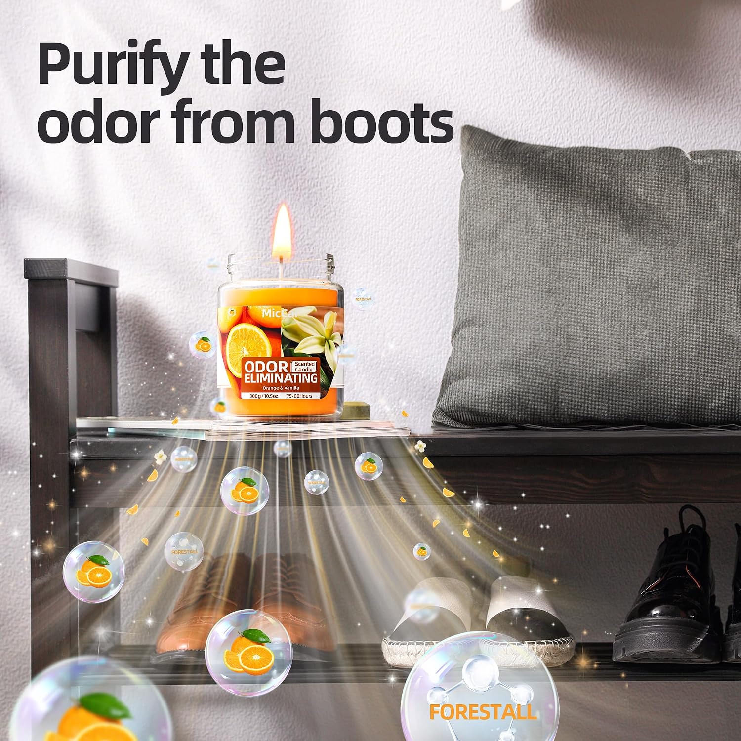 Orange & Vanilla Odor Eliminating Candles for Home Scented, Eliminates 99% of Pet, Smoke, Food and Other Smells Quickly, Highly Scented Candle, Premium Soy Candles Set for Women