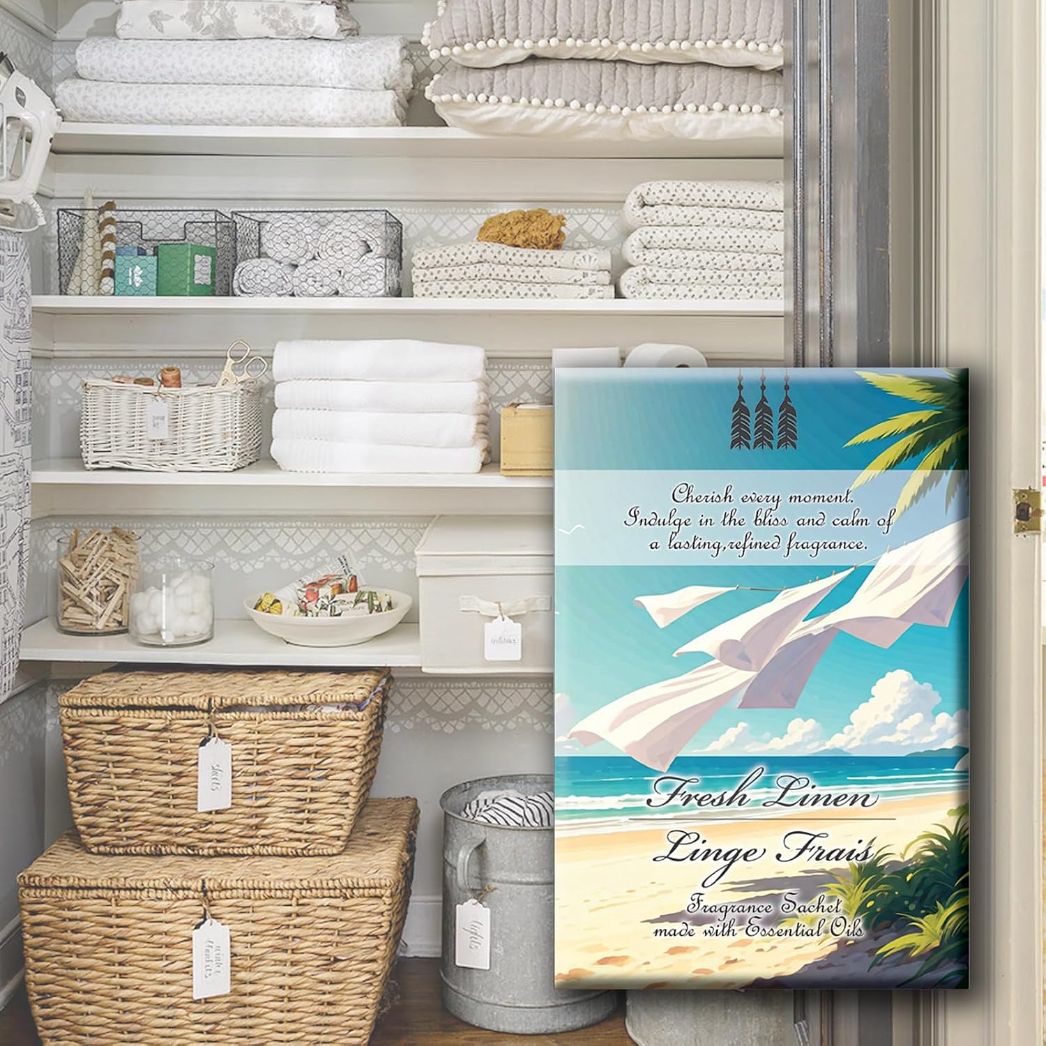 Fresh Linen Scented Fragrance Sachets, 30g Pouch, 4 Pack, Long-Lasting Fragrance for Drawers, Closets, Cars, and Travel – Discreet Deodorizing Packs