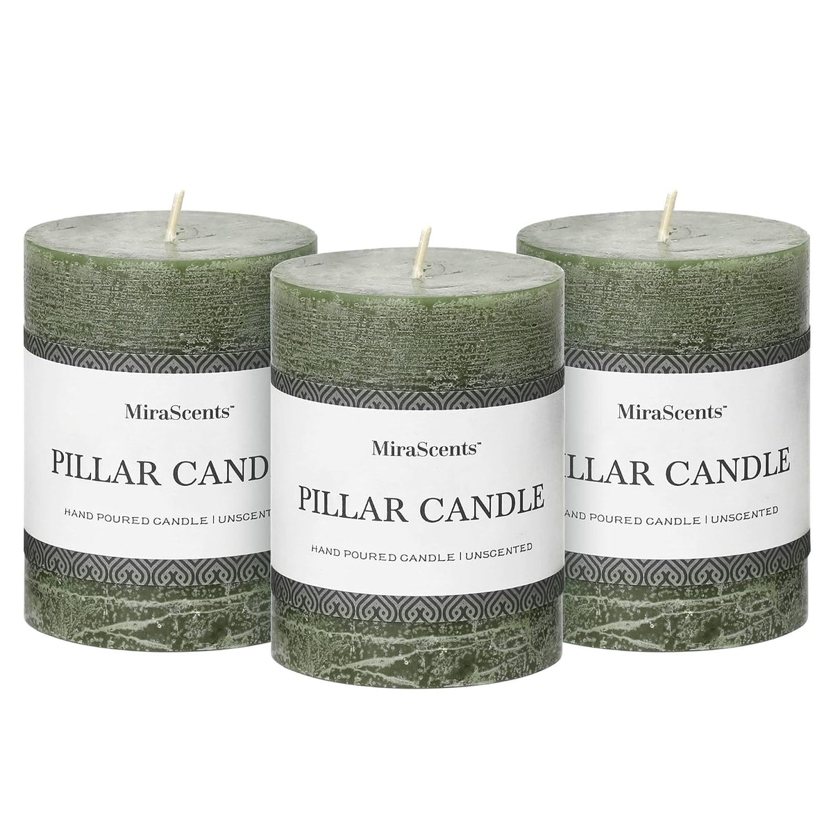 3x4 Inch Moss Green Pillar Candles - Set of 3