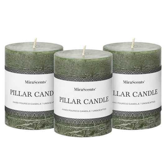 3x4 Inch Moss Green Pillar Candles - Set of 3