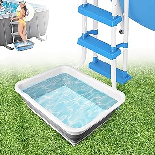 Pool Foot Bath Tray for Swimming Pool, Non- Slip Collapsible Foot Bath for Pool, Portable Foot Tub for Pool for Above Ground Pool Accessories, Rinse Feet Keep Pool Clean (Grey + White)