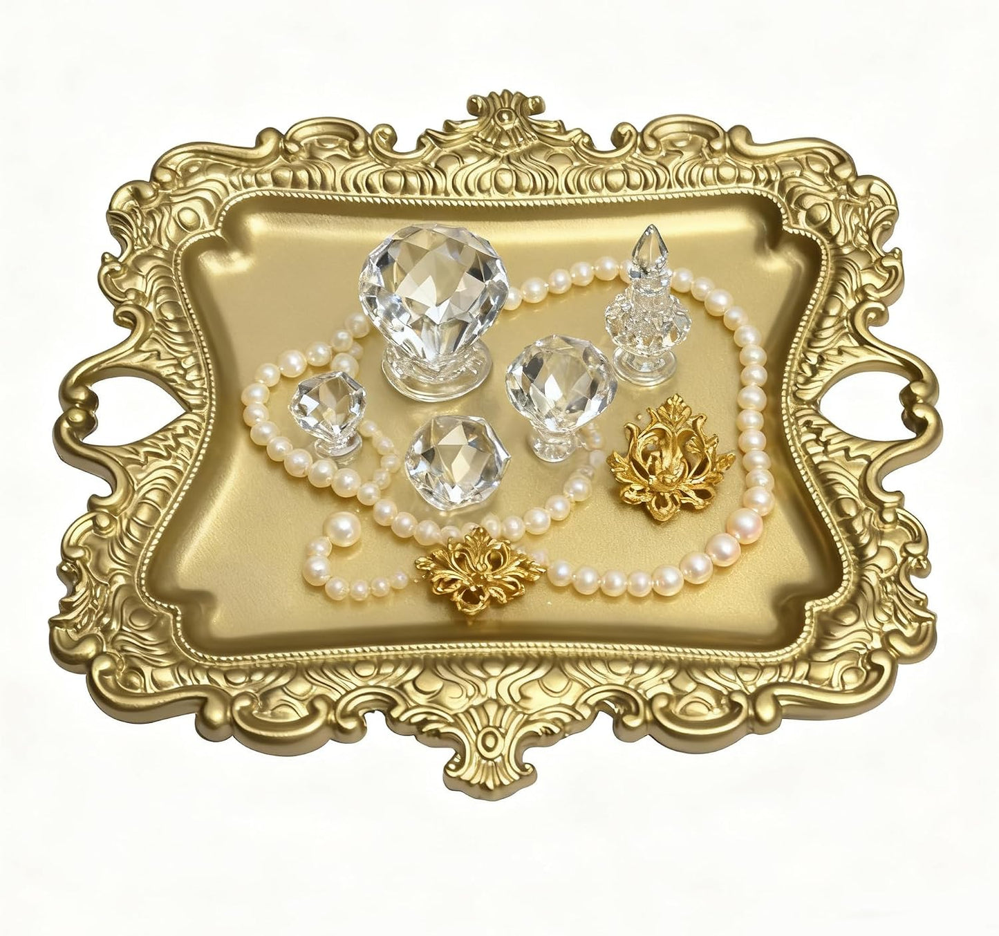 khtumeware 1 Pack Vintage Gold Jewelry Dish Brushed Gold Jewelry Trays ideal for holding jewelry rings and small trinkets.