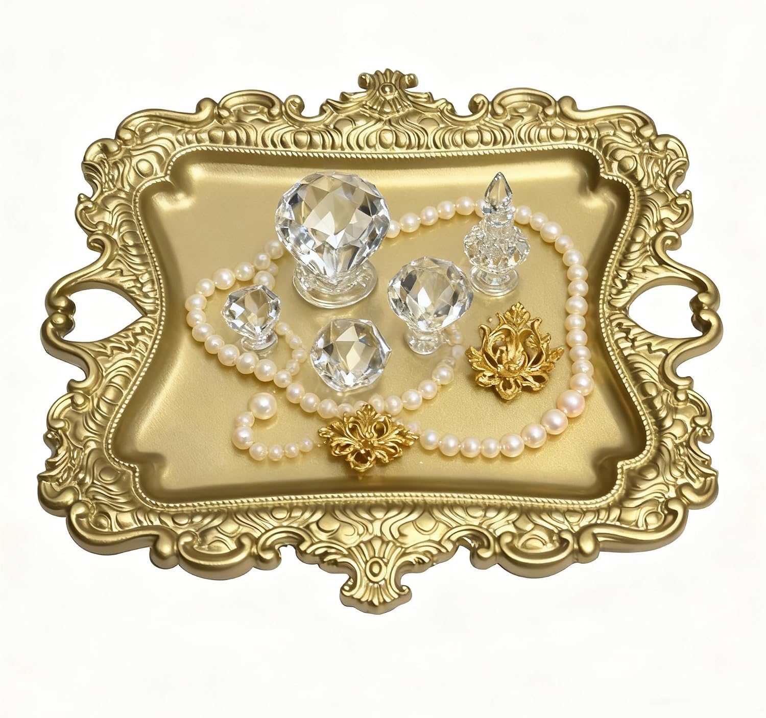 khtumeware 1 Pack Vintage Gold Jewelry Dish Brushed Gold Jewelry Trays ideal for holding jewelry rings and small trinkets.