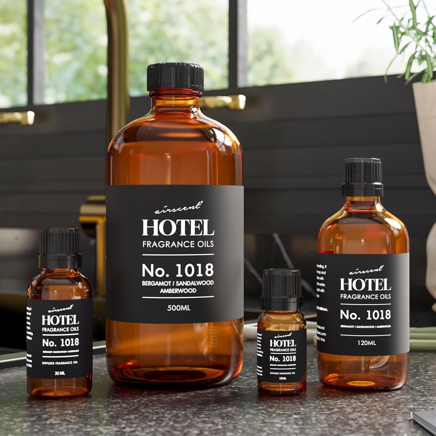 AirScent Hotel Diffuser Oil No. 1018 - Bergamot Sandalwood Amberwood - Hotel Scent Dupe - Premium Fragrance Oil for Ultrasonic and Waterless Diffusers and Crafting - 10 ml, 0.34 fl oz Glass Bottle