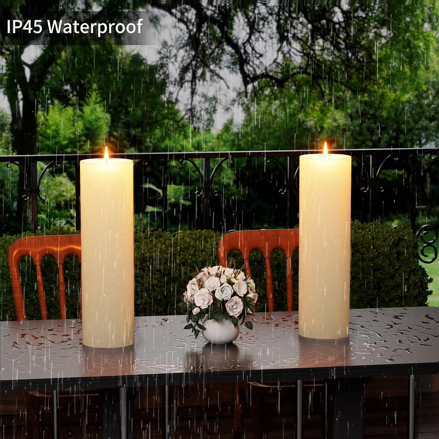 BUTHY 14" x 4" Large Outdoor Candle with Timer Waterproof Flickering LED Flameless Candle Battery Operated with Remote Fake Pillar Candle Realistic for Patio Porch Lantern, Ivory 1 Pack