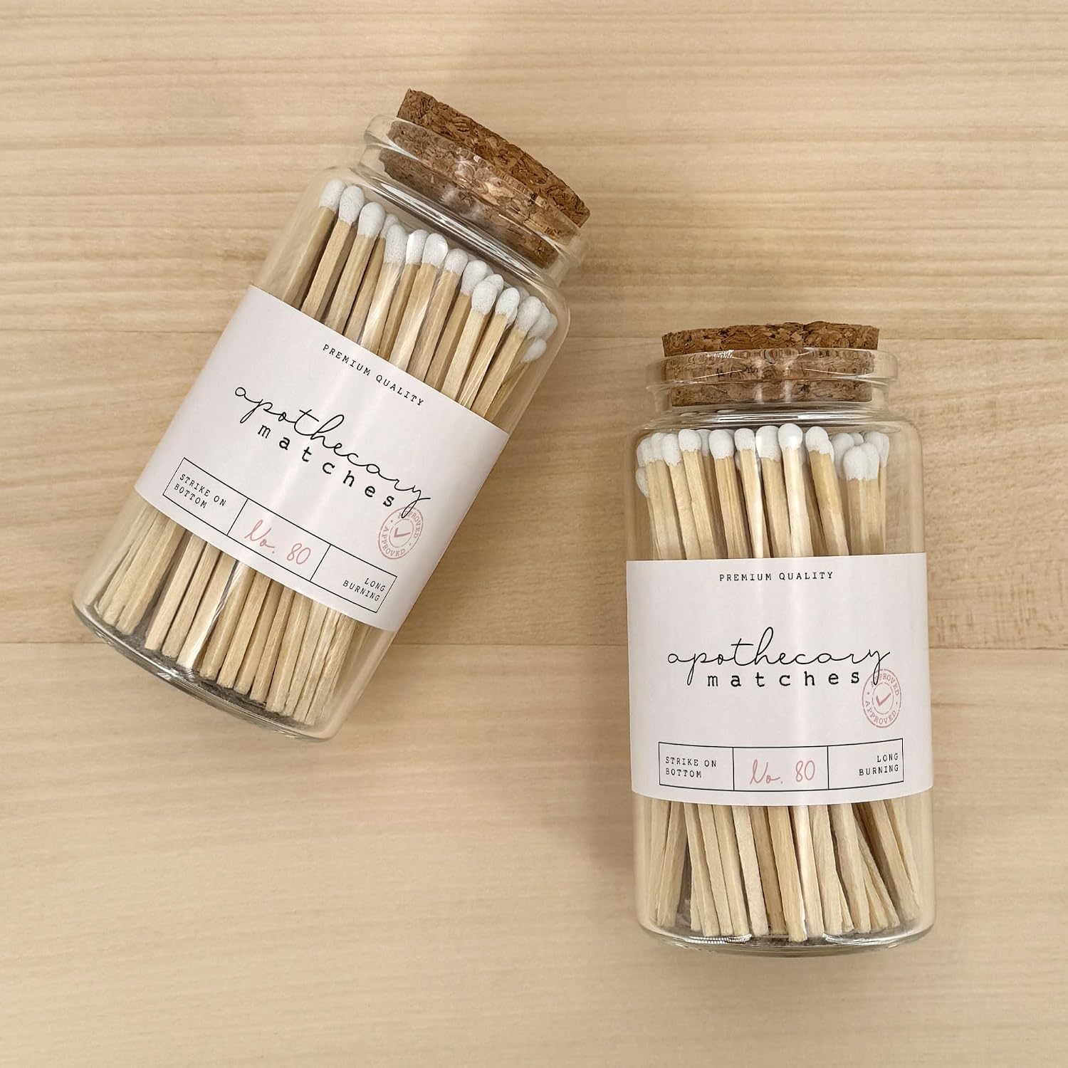 Apothecary Wooden Matches in a Jar with Striker | Decorative Matches for Candles | Long Matches for Candles in Apothecary Glass Jar | Approx. 80 Safety Matches for Home Decor & Bathroom (1 Jar)