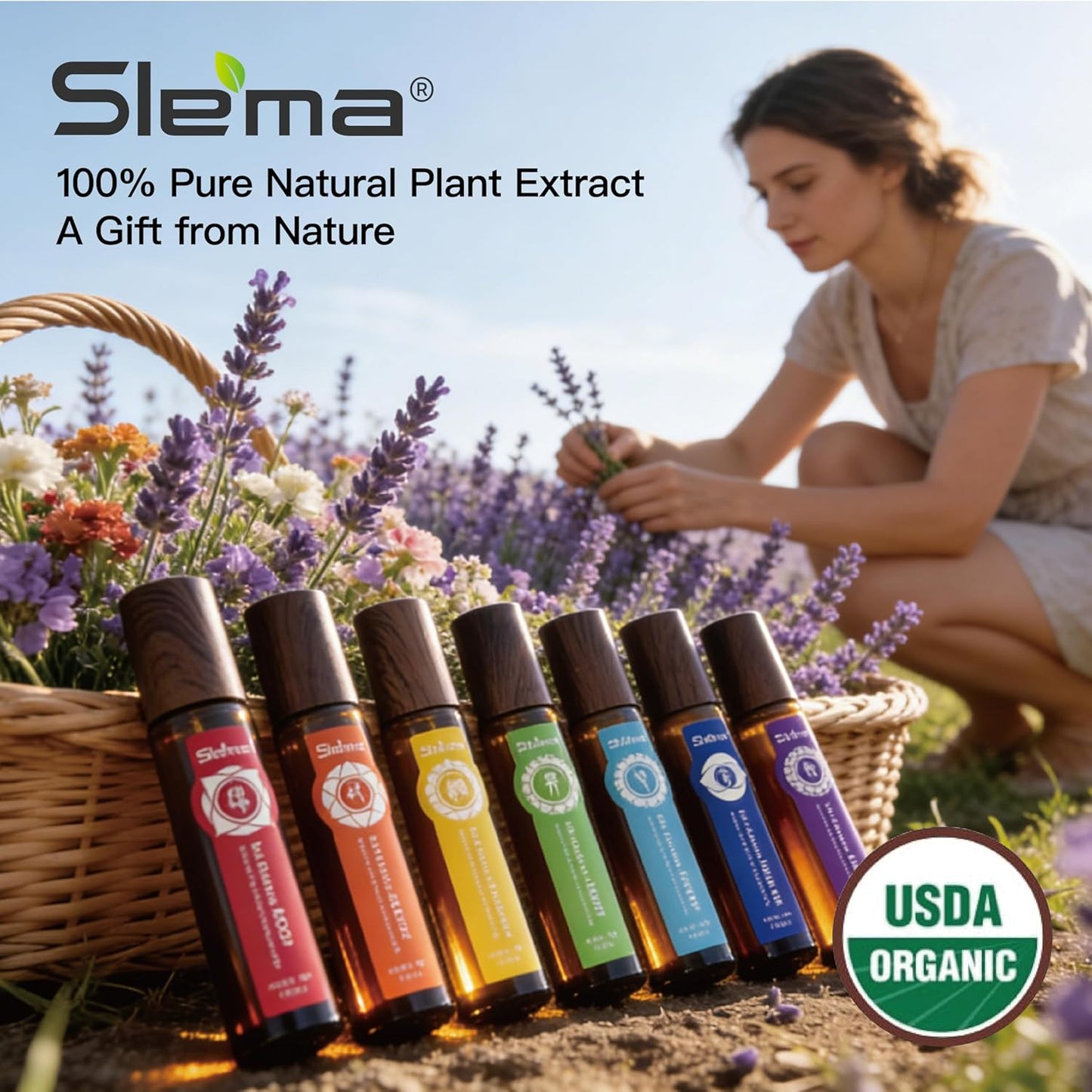 Slema 7 Chakra Essential Oil Roll-On Gift Se – 7 x 10ml Crystal & Jade Rollerballs for Mindfulness, Relaxation & Daily Self Care Rituals (7 x 10ml-Essential Oil Roller Sets)