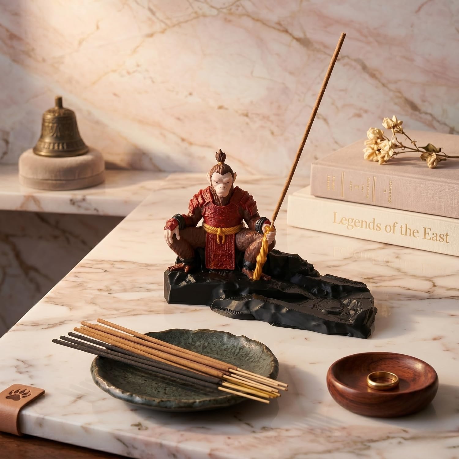 Sun Wukong Incense Holder for Sticks, Monkey King Figurine Ash Catcher, Decorative Incense Burner Statue, Chinese Mythology Zen Desk Decor for Home Office Shelf