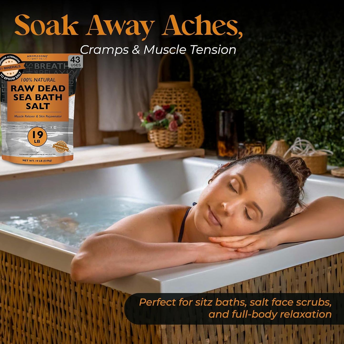 Aromasong Raw Dead Sea Bath Salt - Minimally Cleaned, Contains More Dead Sea Minerals Including Dead Sea Mud - 100% Pure & Natural Dead Sea Salts for Soaking 19 LB - Bulk Resealable Pack