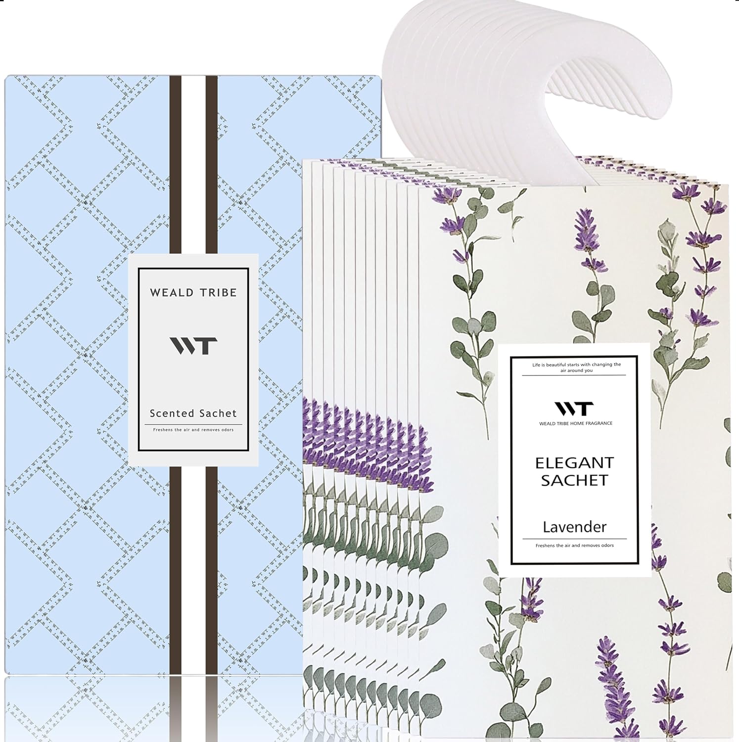WEALD TRIBE 12 Packs Large-Bag Lavender Scented Sachets for Closet and Drawer Deodorizer Home Fragrance | Air Freshener Long Lasting Large Sachets Bags Hanging
