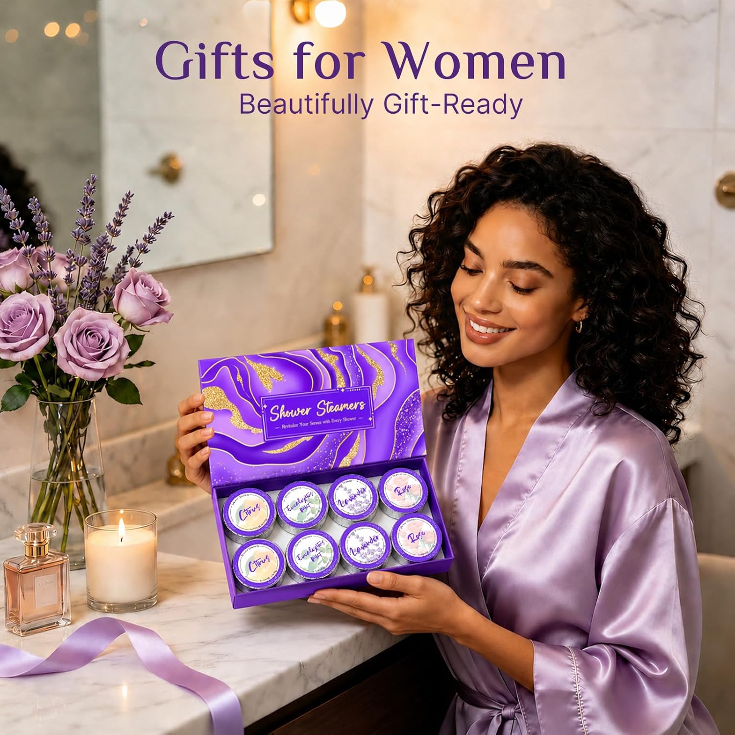 8 Pcs Shower Steamers Aromatherapy: Birthday Gifts for Women Mom Teen Girl Friends Sister, Self Care with Natural Essential Oils Relaxation Home SPA Travel Holidays, Spa Day Essentials for Adults