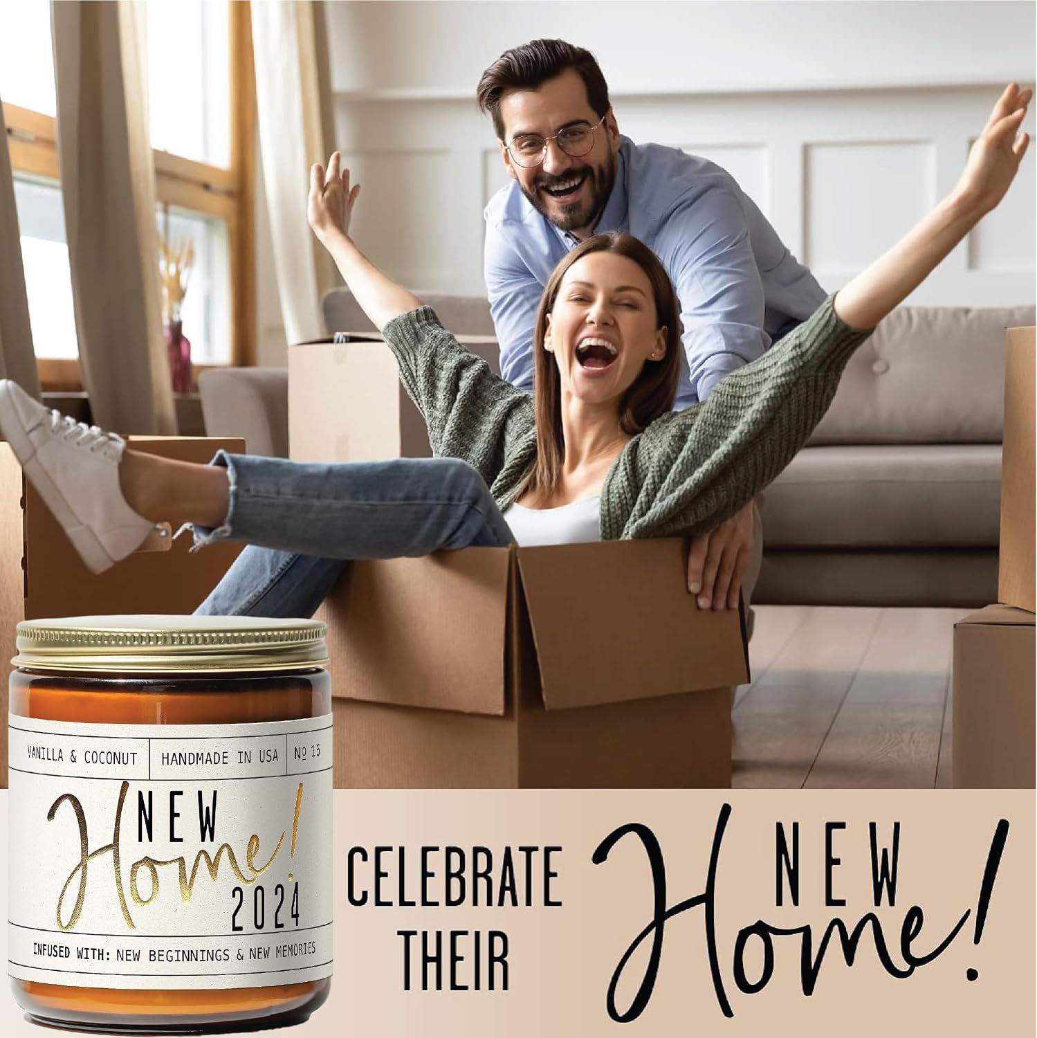 House Warming Gifts New Home, Housewarming Gifts New Home - 'New Home 2024' Soy Candle, w/Vanilla, Coconut & Vetiver I for New House, New Home Gifts I 9oz Jar, 50Hr Burn, Made in USA