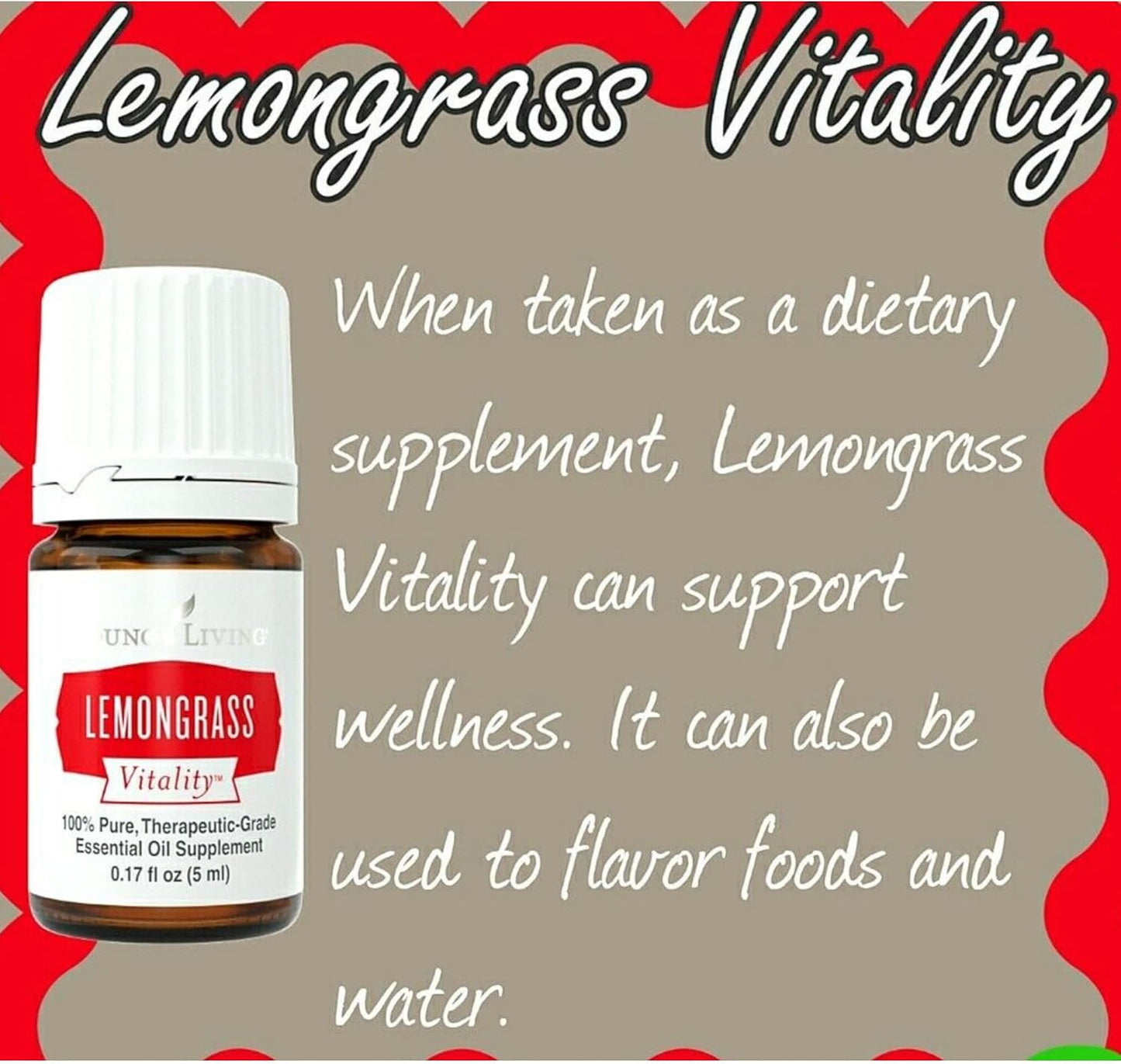 Young Living - Lemongrass Vitality 5 ml | Culinary & Beverage Flavoring Essential Oil | Digestive Support | Natural Cleansing Properties | Citrusy Flavor for Foods