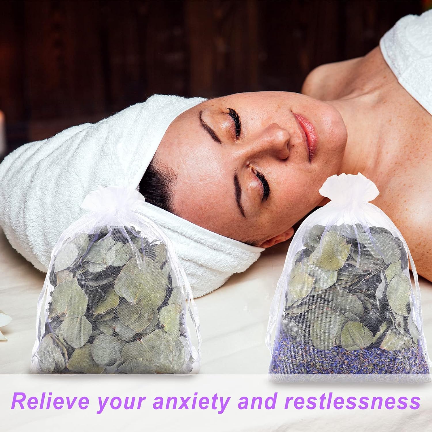 3 Set Dried Eucalyptus Lavender Shower Bath Pouches Eucalyptus Leaves Sachet Bags for Shower Preserved Natural Real Eucalyptus Leaves Lavender for Relaxation and Anxiety Relief