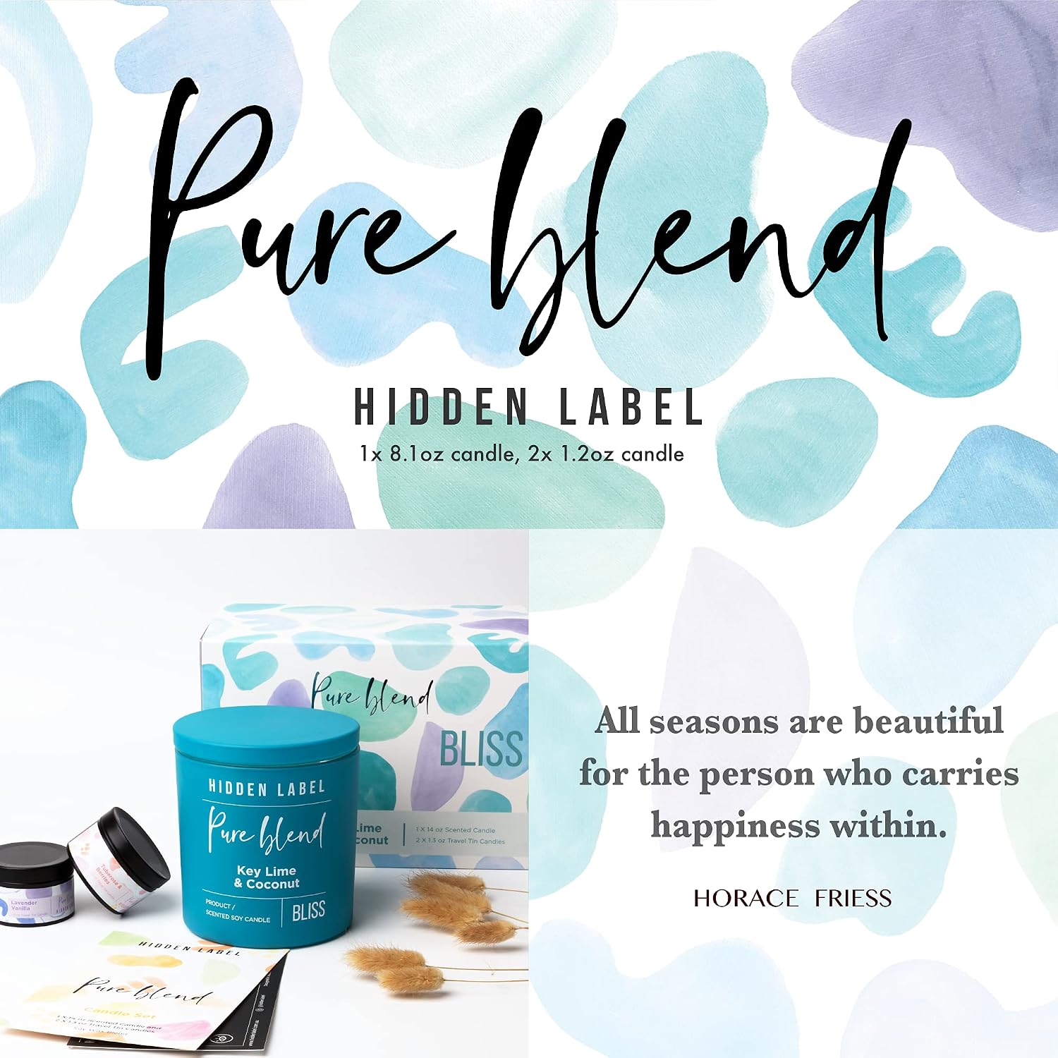 Hidden Label Scented Candles, Key Lime & Coconut Large Candle 14oz 2 Wick, Pure Blend Collection Soy Candles for Home, Gifts for Women