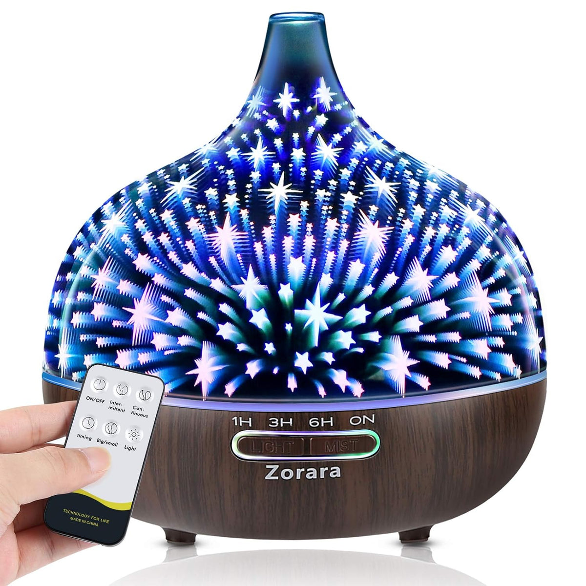 Essential Oil Diffuser 550ml Cool Mist Humidifier 3D Glass Ultrasonic Aromatherapy Humidifier with 7 Color Changing Led