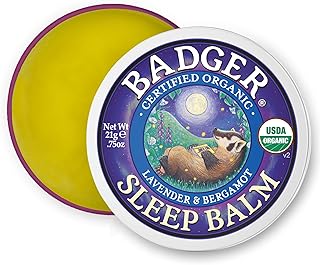 Badger Sleep Balm, Organic Essential Oil Aromatherapy Natural Sleep Balm for Adults & Kids, Relaxing & Calming Lavender & Bergamot Natural Sleep Support, .75 oz Tin