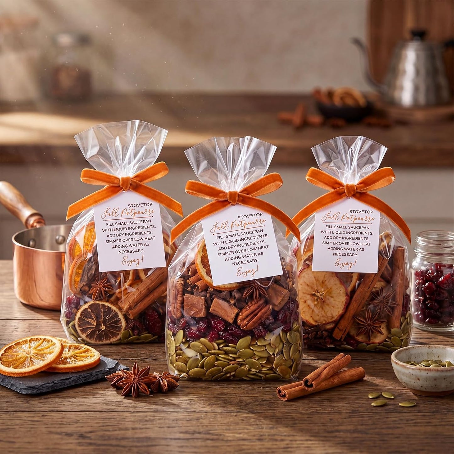 24 Pcs Fall Stovetop Potpourri DIY Kit Empty Sachet Bags 7.9 x 11.8 Inch with Velvet Ribbon Cards Scented Potpourri Bags Autumn Thanksgiving Fall Gift Decoration for Friends Housewarming Hostess