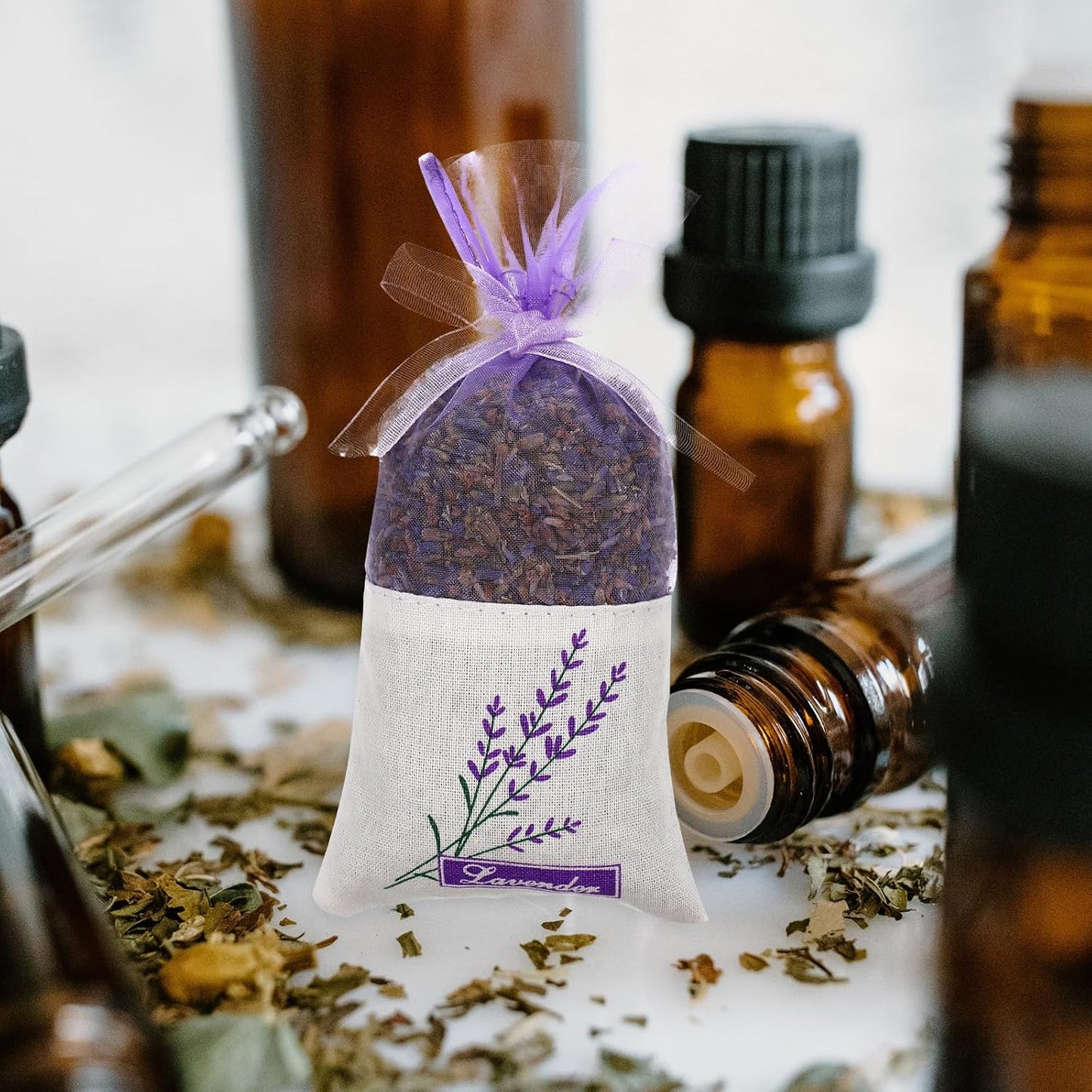 30 Pcs Empty Lavender Sachet Bags, Cotton Floral Scent Pouches with Ribbon Drawstring, Pockets for Dried Flowers Closet Air Freshener Drawer Car Potpourri Jewelry Storage
