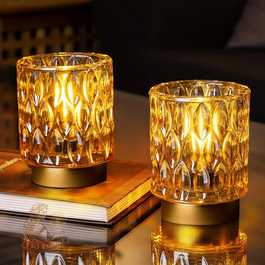 Battery Operated Table Lamps Timer, Mini Crystal Lamp for Area No Plug, Cordless Lamp with LED Bulb for Power Outage