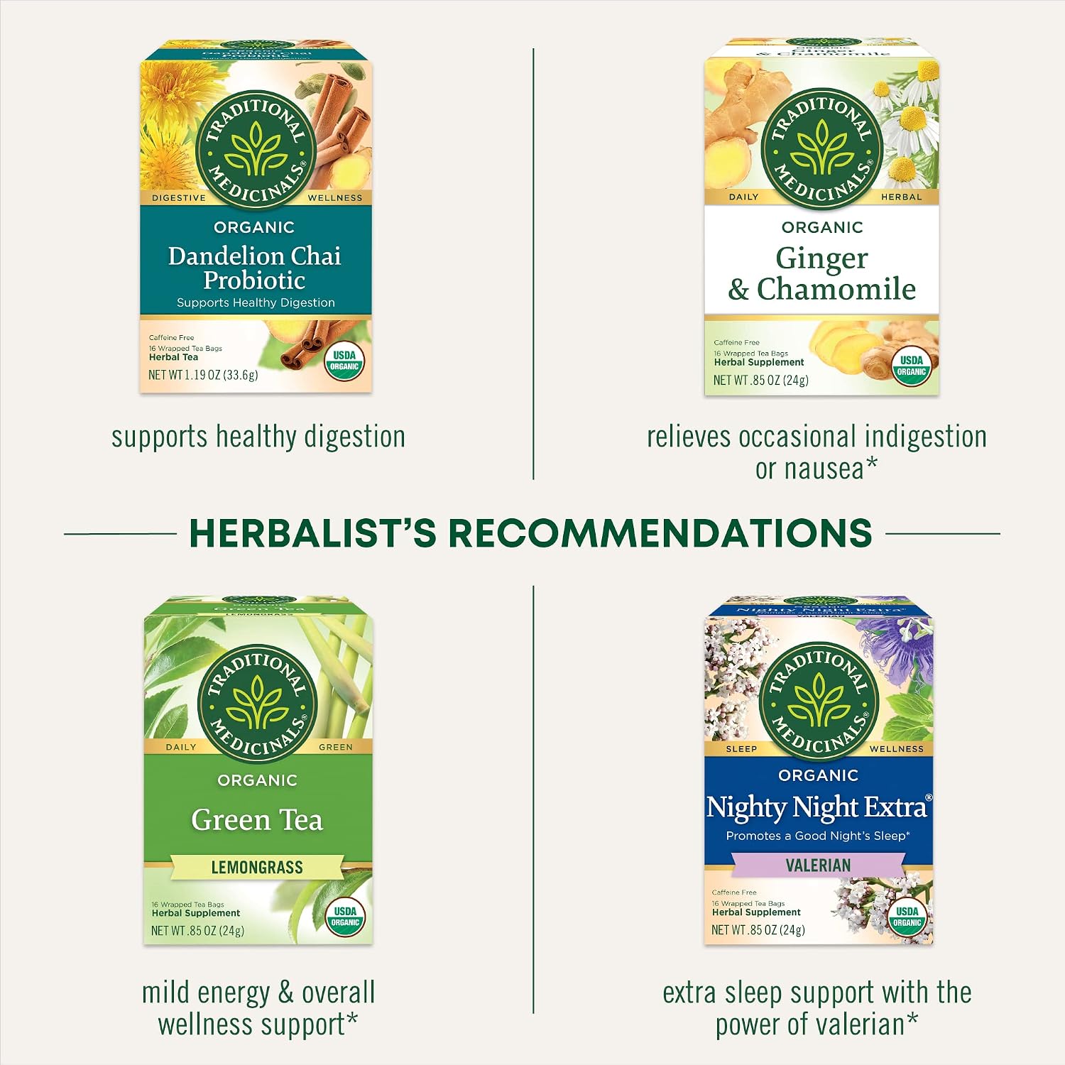 Traditional Medicinals Organic, Chamomile & Lavender - Chamomile Tea Supporting Stress Relief and Relaxation - Kosher, Non-GMO, Caffeine-Free, Compostable - 16 Tea Bags