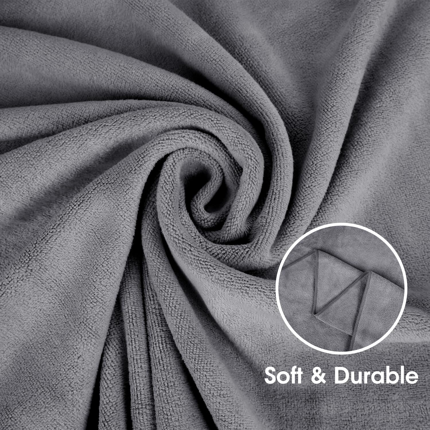 JML Large Microfiber Bath Towels Set 6 Pack (30" x 60") - Soft, Absorbent, Quick Drying Bathroom Towel with Hanging Hook for Adult, Swim, Gym, Spa, Fitness, Sports, Yoga, Grey