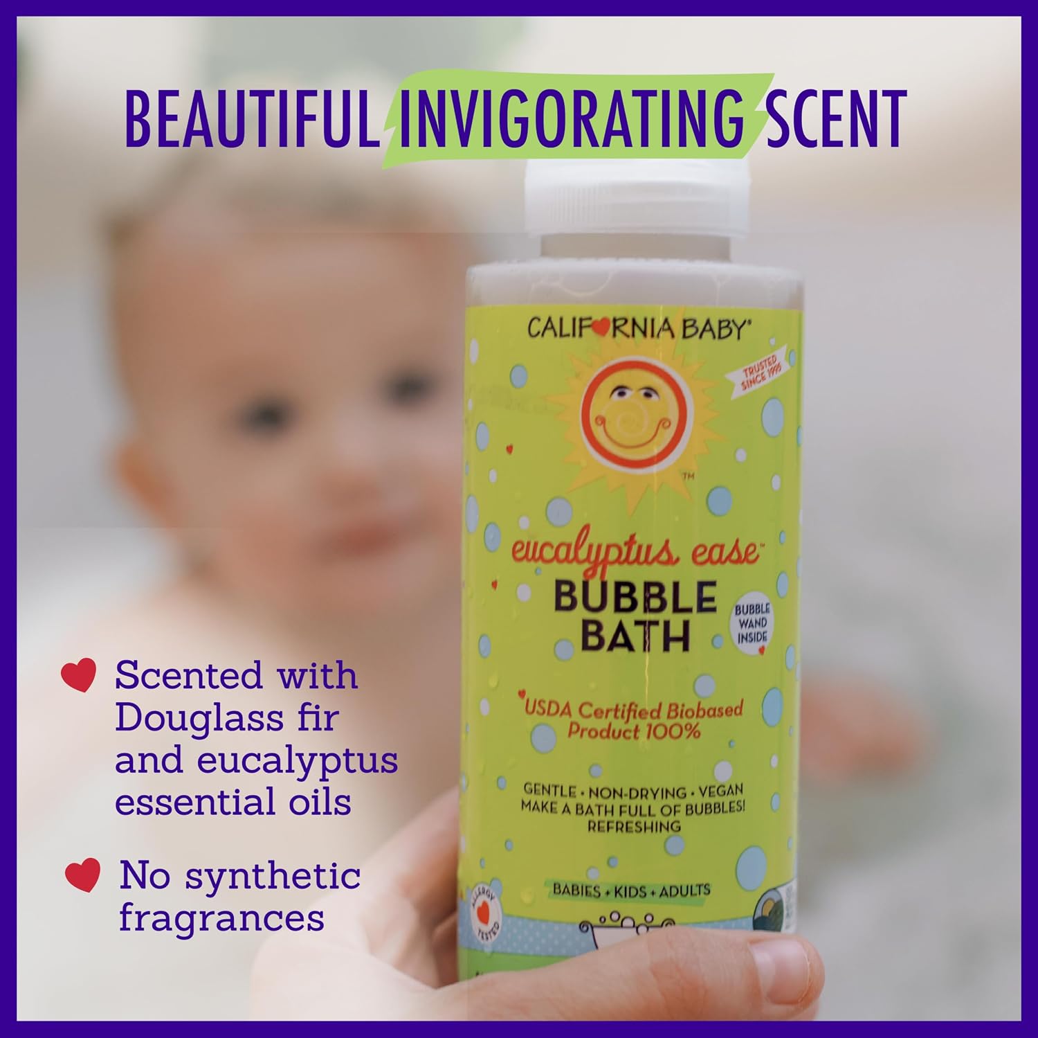 California Baby Eucalyptus Bubble Bath | 100% Plant-Based Kids Bubble Bath | Soothing Baby Bubble Bath | Free Bubble Wand Inside | 384 mL / 13oz