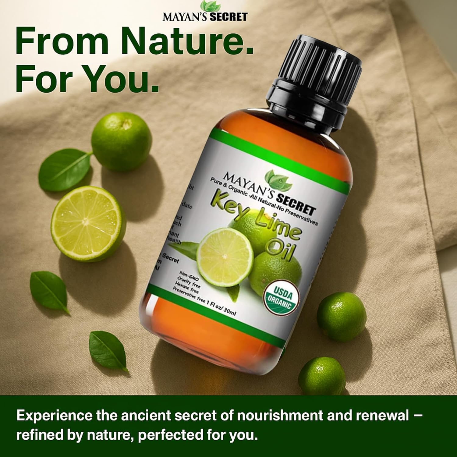 Mayan’s Secret USDA Certified Organic Key Lime Essential Oil for Diffuser & Reed Diffusers (100% Pure & Natural - UNDILUTED) 1oz Bottle