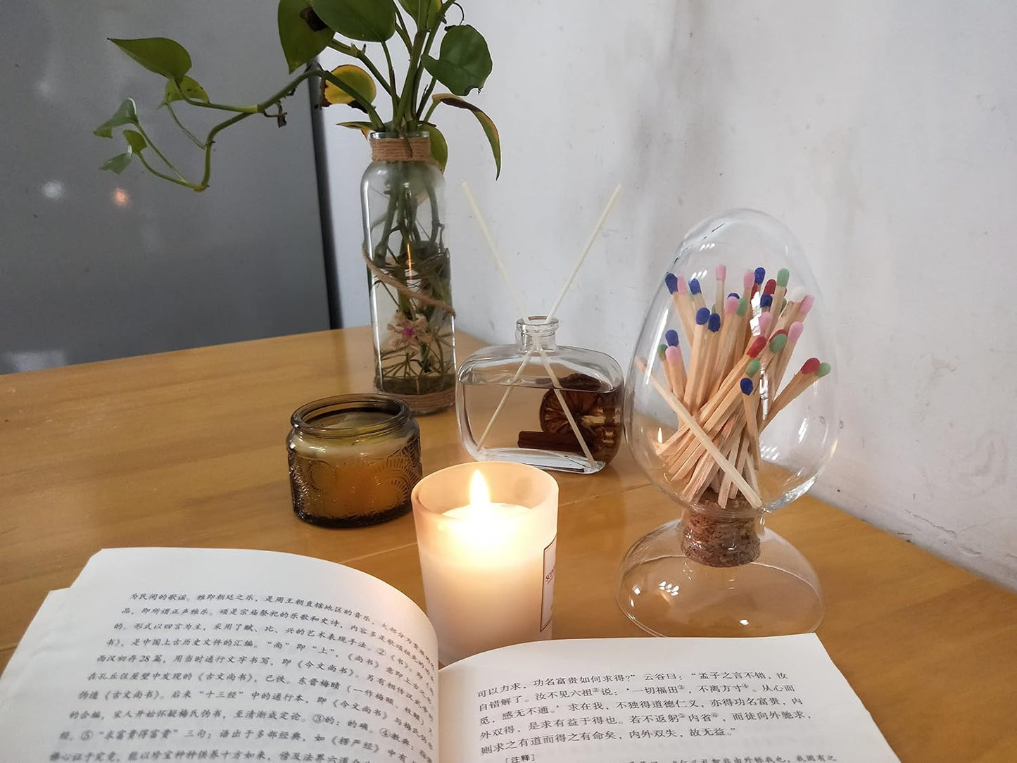 100Pcs 2.5'' Rainbow Matches in a Jar with Striker, Glass Match Holder with Striker, Glass Match Cloche with Striker, Match Striker Jar with Safety Matches, Includes 3 Free Striker Strips