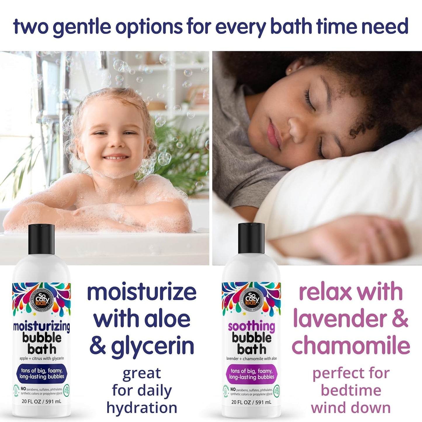 SoCozy Soothing Bubble Bath for Kids, Lavender & Chamomile, Moisturizing with Aloe Vera and Jojoba Oil, 20 FL OZ