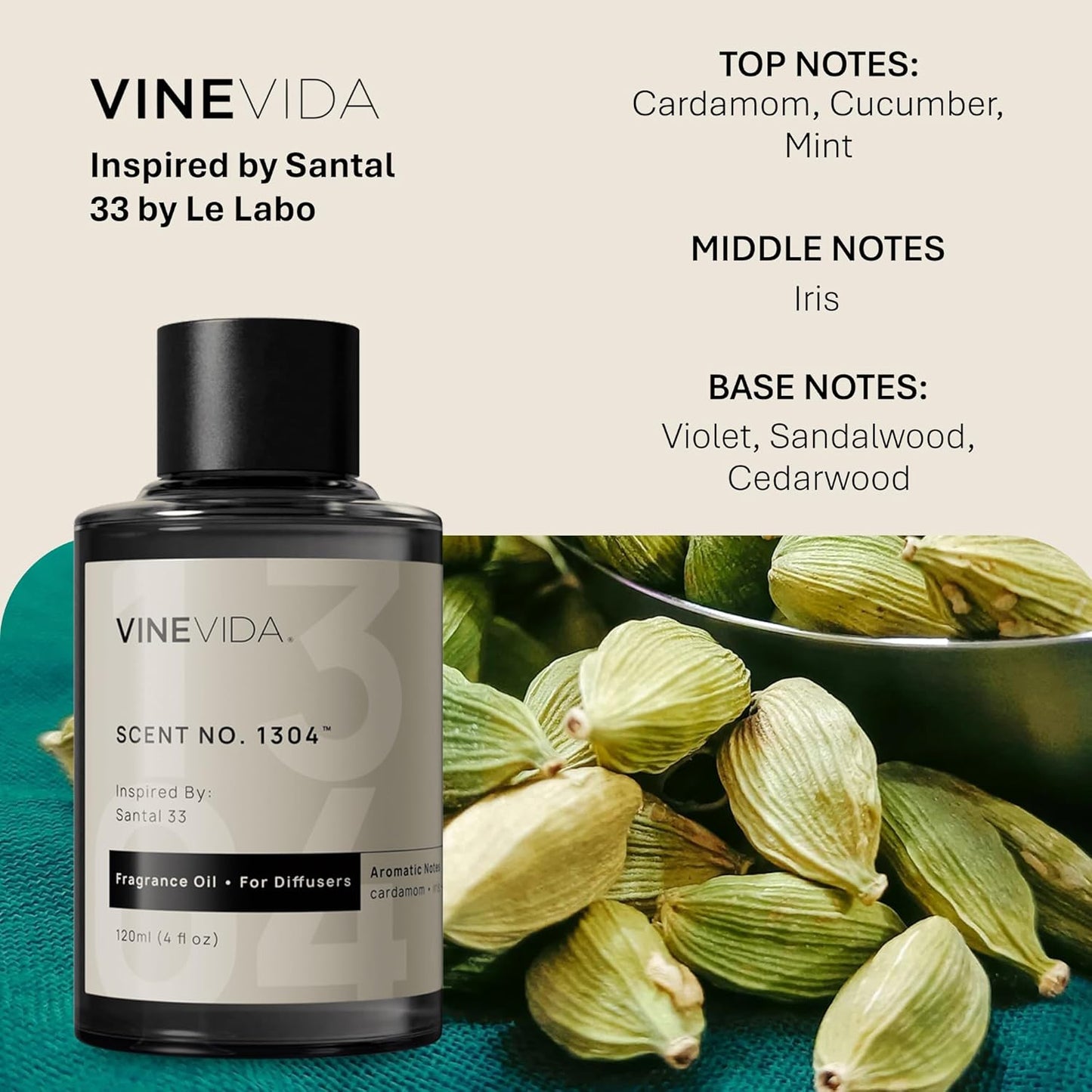 VINEVIDA Santal Bliss Fragrance Oil for Cold Air Diffusers 4 Fl Oz - Essential Oils for Diffuser Oil Refill & Air Freshener Room Spray