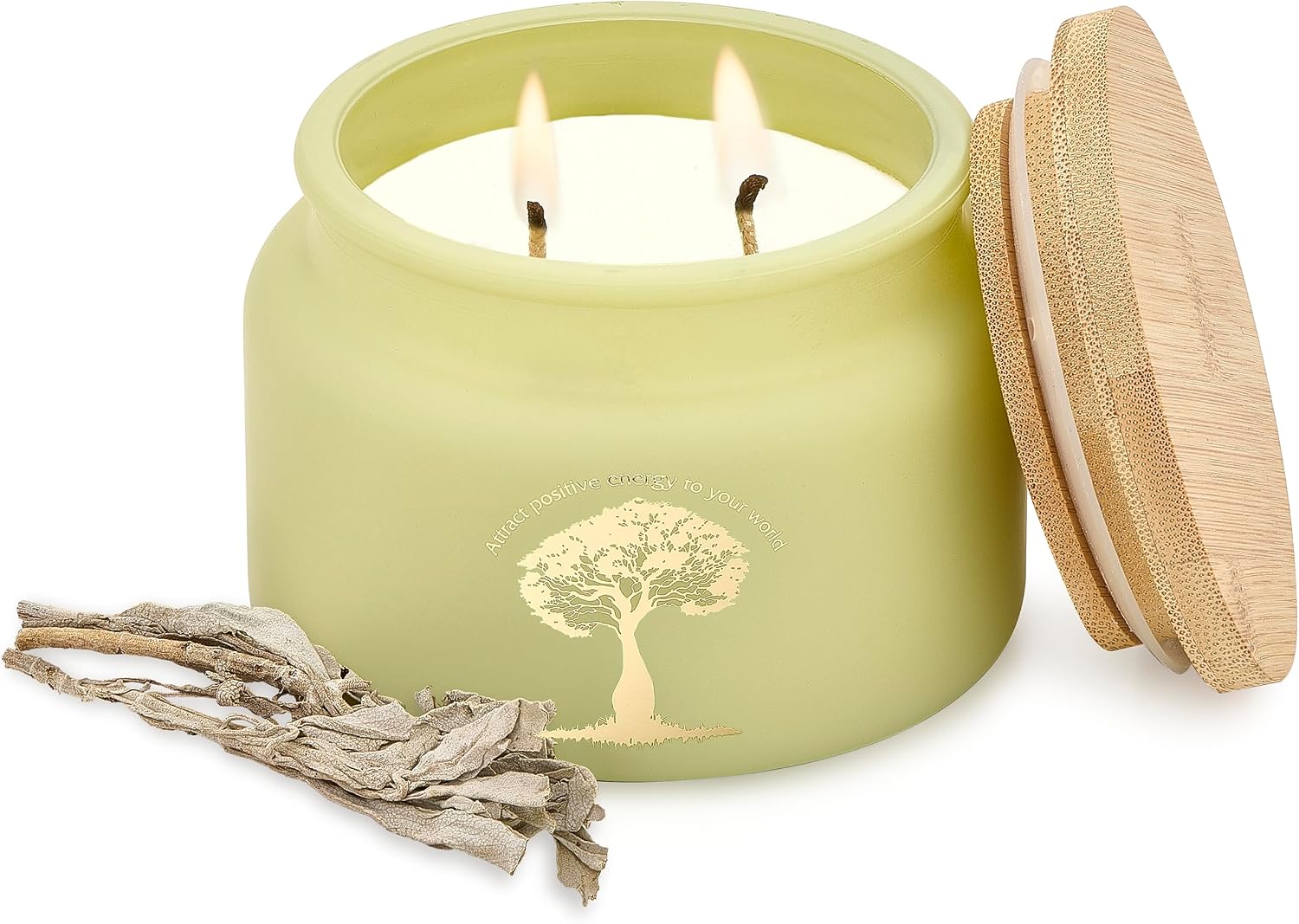 White Sage Meditation and Yoga Candle for Energy Clearing and Protection - 50 Hour Clean Burning Soy Wax - 2-Wick Spiritual Aromatherapy Smudge Candle with Guided Materials -9.5oz