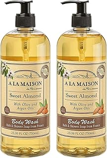A LA MAISON French Hydrating Liquid Body Wash, Sweet Almond - Natural Body Wash Made with Essential Oils - Biodegradable, Plant-Based, Vegan, Cruelty-Free, Alcohol & Paraben Free (25.36 oz, 2 Pack)
