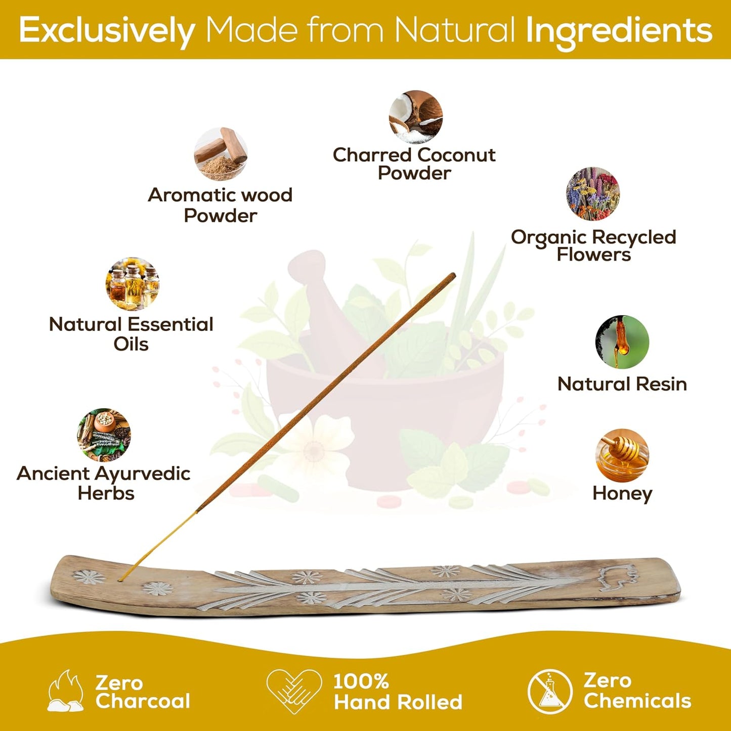 Satya Spiritual Healing Incense Sticks, Satya Bng (Bangalore) Insenses 15gmx3 Pack with Raajsee Incense Holder Bundle, Satya Nagchampa Natural Incense