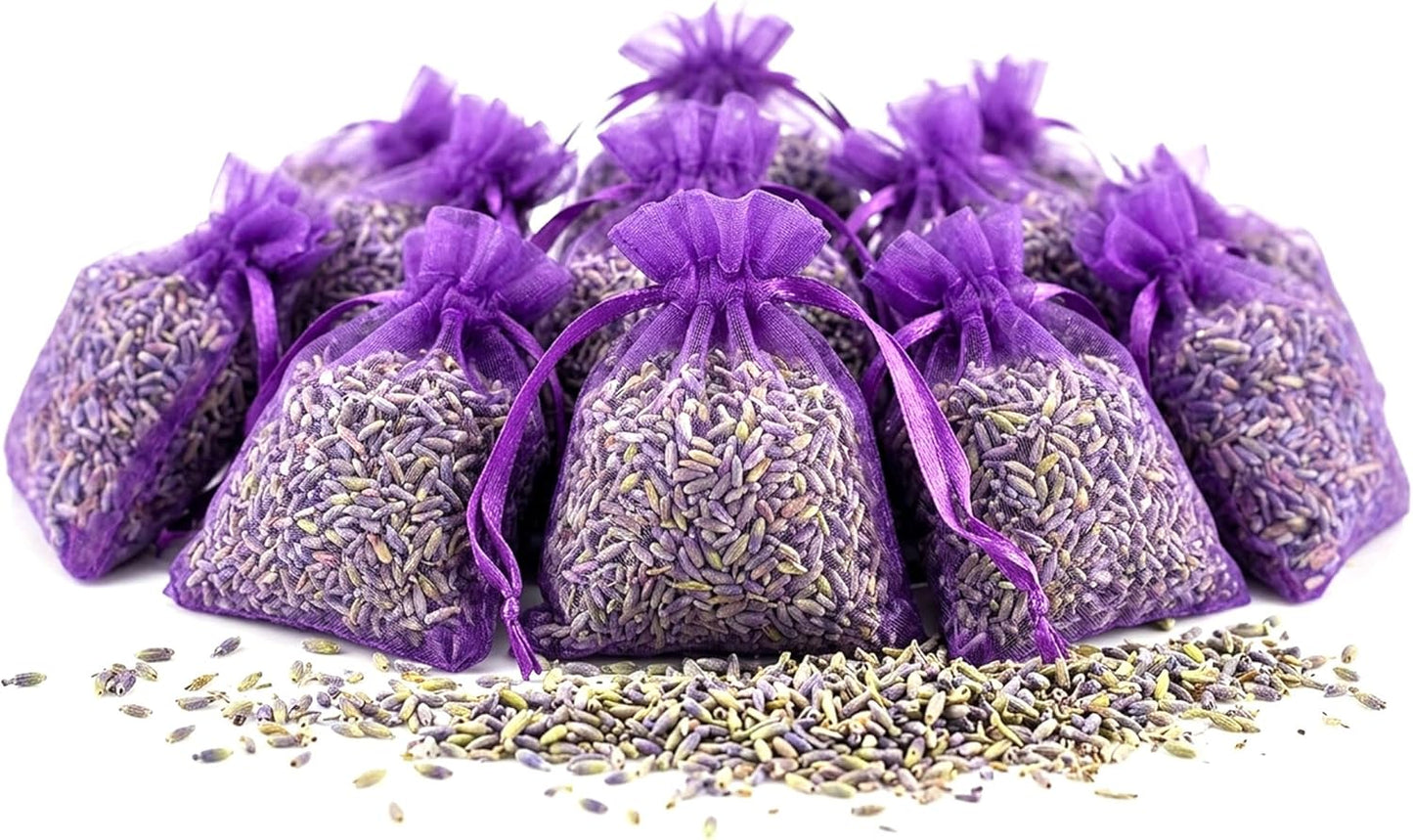 OLILLY - Premium Lavender Sachets from Provence France – 12 Natural Dried Lavender Bags – Luxury Linen & Closet Freshener – Long Lasting Lavender Fragrance – Elegant Organza Sachets